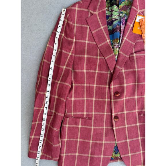 NWT Men's Tallia 100% Linen Windowpane Blazer Sportcoat 42R jacket Red/tan - Picture 6 of 10